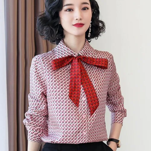 bow tie collar women's satin shirts fashion Spring long sleeve satin tops
bow tie collar women's satin shirts fashion Spring long sleeve satin tops