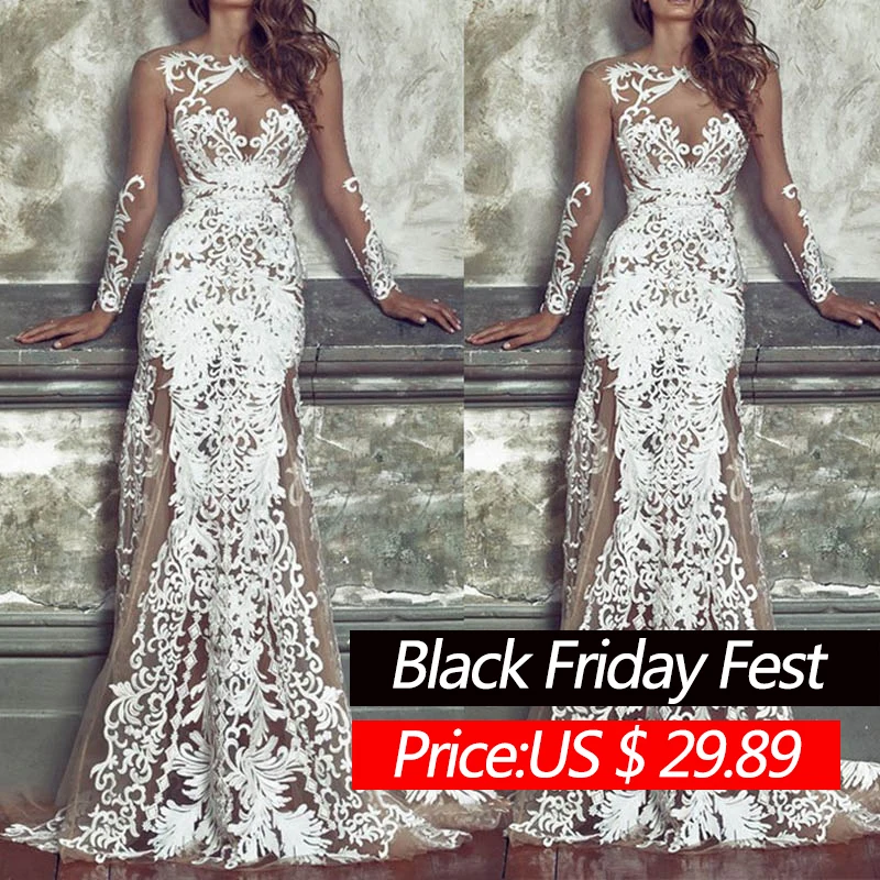 Grosfairy Illusion Mesh Embroidered Wedding Party Dress Women Sexy Long Sleeve Engagement Evening 2021 New Style White Robe
Grosfairy Illusion Mesh Embroidered Wedding Party Dress Women Sexy Long Sleeve Engagement Evening 2021 New Style White Robe