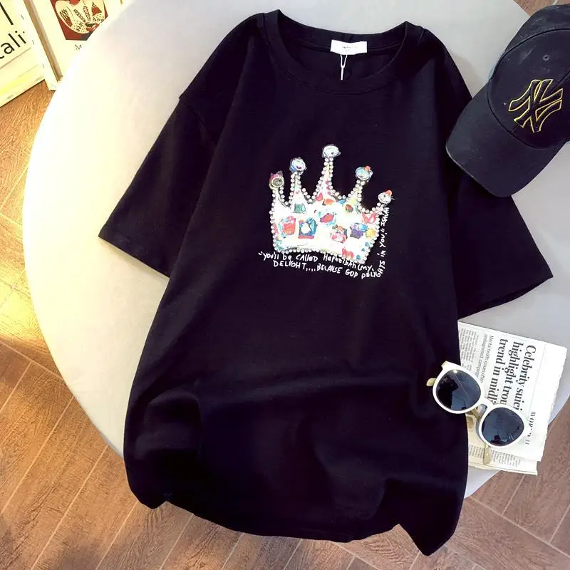 2021 Spring New Beaded Crown Loose Wild Pullover Round Neck Thick Short-sleeved T-shirt Women Plus Fashion
2021 Spring New Beaded Crown Loose Wild Pullover Round Neck Thick Short-sleeved T-shirt Women Plus Fashion