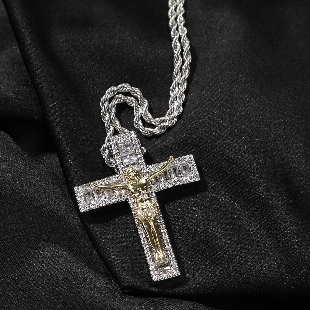 Vintage Mirco Pave CZ Cubic Zirconia Hiphop Jesus Cross Pendant Necklace for Men Double Color Bling Iced Out Chain Necklace Gift
Vintage Mirco Pave CZ Cubic Zirconia Hiphop Jesus Cross Pendant Necklace for Men Double Color Bling Iced Out Chain Necklace Gift