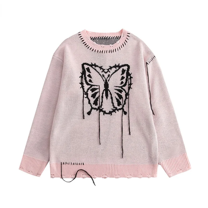 Autumn Harajuku Sweaters Hip Hop Knitted Butterfly Pullover Sweater Jumpers Streetwear Fashion Loose Casual Tops Outerwear 
Autumn Harajuku Sweaters Hip Hop Knitted Butterfly Pullover Sweater Jumpers Streetwear Fashion Loose Casual Tops Outerwear