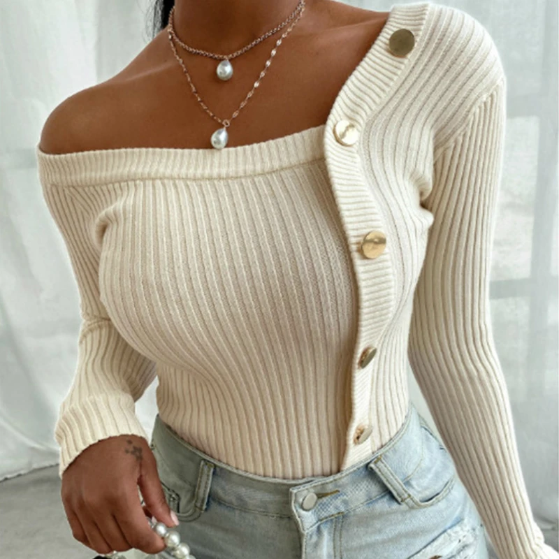 Women Fashion Elegant Knitted Tops Long Sleeve Off Shoulder Sexy Casual Slim Buttons Top Femme Ladies Solid Sweaters Fall Spring
Women Fashion Elegant Knitted Tops Long Sleeve Off Shoulder Sexy Casual Slim Buttons Top Femme Ladies Solid Sweaters Fall Spring