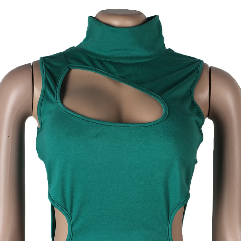 Woman Summer Party Clubwear Wrap Dress Front Hollow Out Turtleneck Sleeveless Bodycon Dress Summer Waist Band Cut Out Vestido 
Woman Summer Party Clubwear Wrap Dress Front Hollow Out Turtleneck Sleeveless Bodycon Dress Summer Waist Band Cut Out Vestido