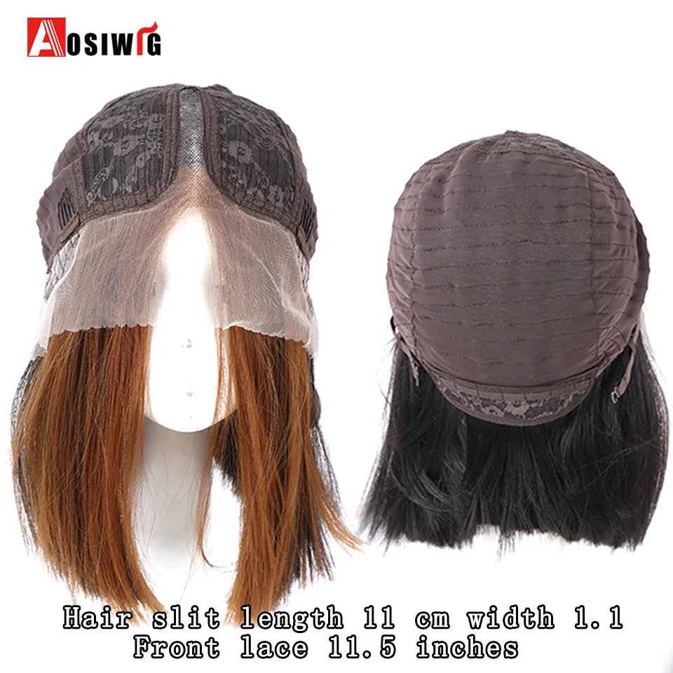 AOSIWIG Short Straight Hair Bob Wig Lady Naturally Synthetic Heat-resistant Closed Lace Party Daily Wear | Шиньоны и парики