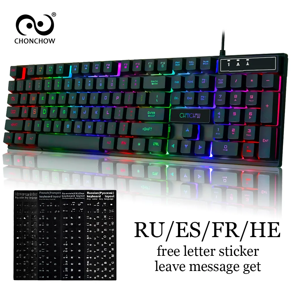 Gaming Keyboard Backlit 26 Anti-ghosting Game Keyboard RU/ES Layout Wired Imitation Mechanical Keyboard 104 Keys for PC Gamer
Gaming Keyboard Backlit 26 Anti-ghosting Game Keyboard RU/ES Layout Wired Imitation Mechanical Keyboard 104 Keys for PC Gamer