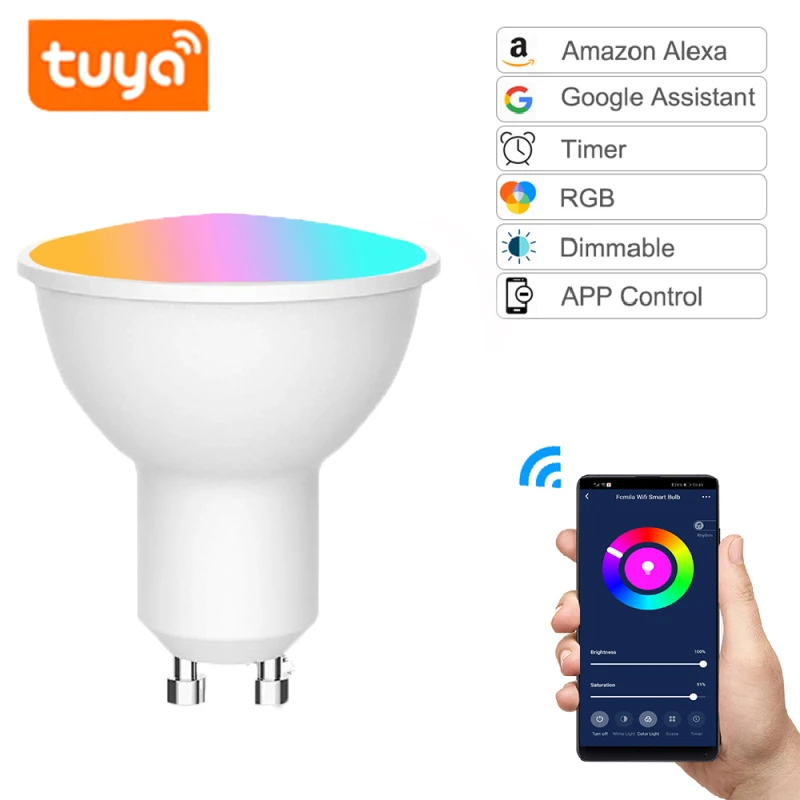GU10 WiFi Smart Light Bulb LED Timing Spotlight 5w RGB+W Bulbs Tuya App Remote Control Dimmable Light Lamp For Alexa Google Home 
GU10 WiFi Smart Light Bulb LED Timing Spotlight 5w RGB+W Bulbs Tuya App Remote Control Dimmable Light Lamp For Alexa Google Home