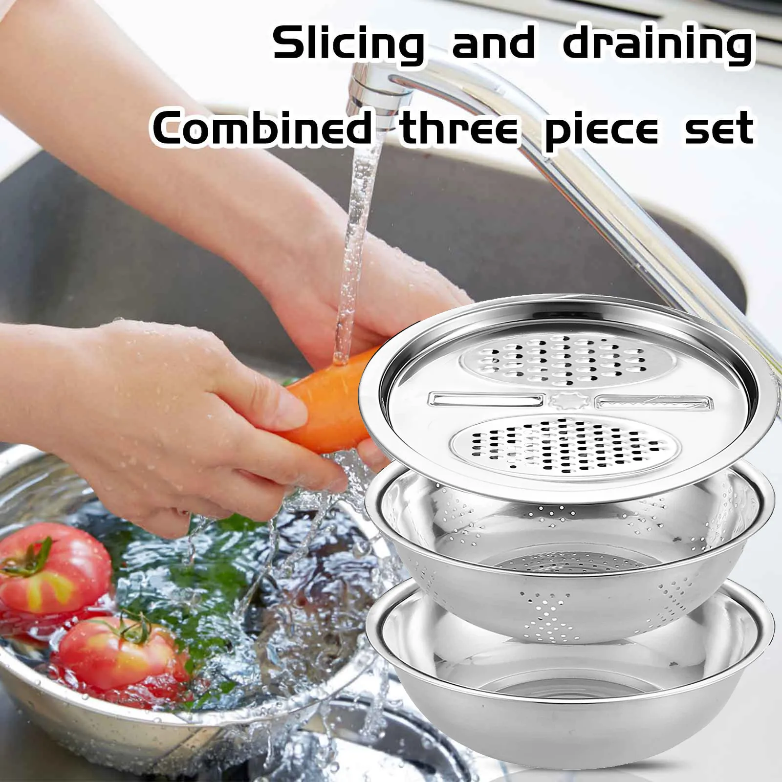 Multifunctional Stainless Steel Basket Multi-Purpose Slice Planer With Basin 3-piece multifunctional shuig basket
Multifunctional Stainless Steel Basket Multi-Purpose Slice Planer With Basin 3-piece multifunctional shuig basket