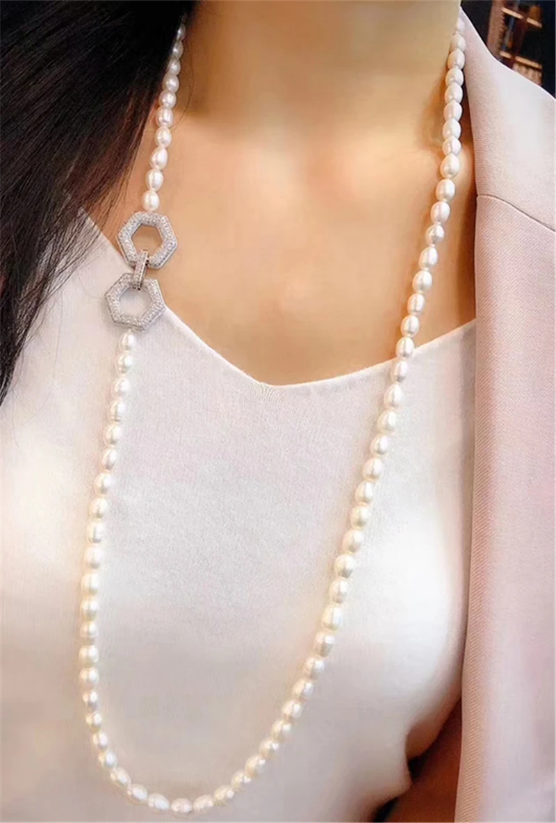 HABITOO Wholesale 9-10mm Natural White Rice Freshwater Pearl Necklace Double Rhombus Shape Pendant Clasp for Women Jewelry Gifts
HABITOO Wholesale 9-10mm Natural White Rice Freshwater Pearl Necklace Double Rhombus Shape Pendant Clasp for Women Jewelry Gifts