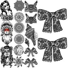 Black Lace Bow Temporary Tattoos For Women Girls Realistic Owl Vampire Conch Dream Catcher Fake Tattoo Sticker Arm Body Tatoos