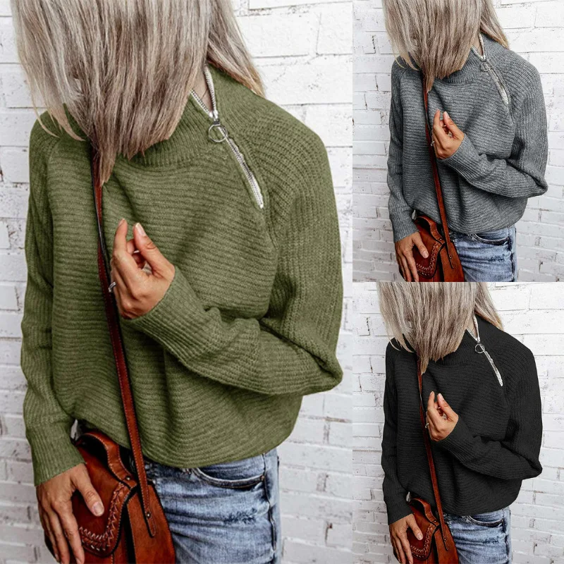 Pullovers O Neck Zipper Front Knitted Sweater Women Solid Basic Cropped Pullover Winter Spring Fashion Elegant Clothing Top 2021
Pullovers O Neck Zipper Front Knitted Sweater Women Solid Basic Cropped Pullover Winter Spring Fashion Elegant Clothing Top 2021