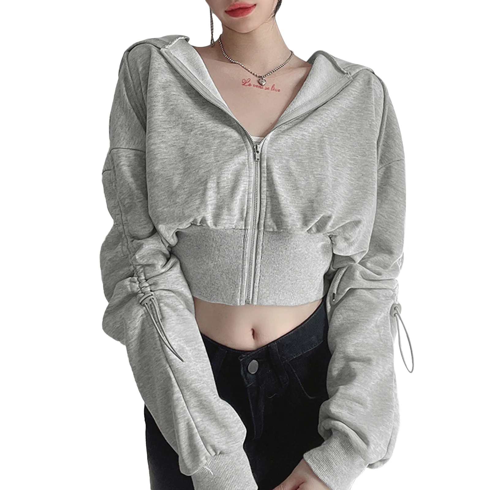 Women\u2019s Casual Long Sleeve Hooded Cardigan Fashion Solid Color Zipper Cropped Sweatshirt
Women\u2019s Casual Long Sleeve Hooded Cardigan Fashion Solid Color Zipper Cropped Sweatshirt