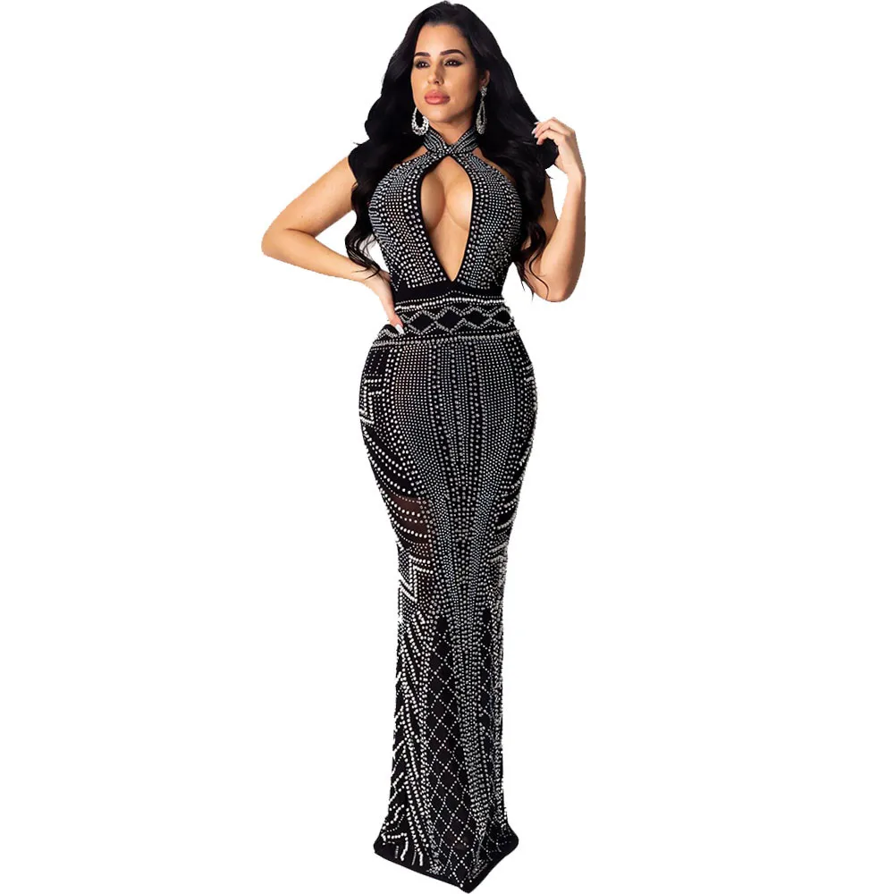 Elegant Sparkly Rhinestones Evening Party Long Dress Women Hollow Out Backless Halter Mesh Sheer Celebrity Bodycon Maxi Dress
Elegant Sparkly Rhinestones Evening Party Long Dress Women Hollow Out Backless Halter Mesh Sheer Celebrity Bodycon Maxi Dress