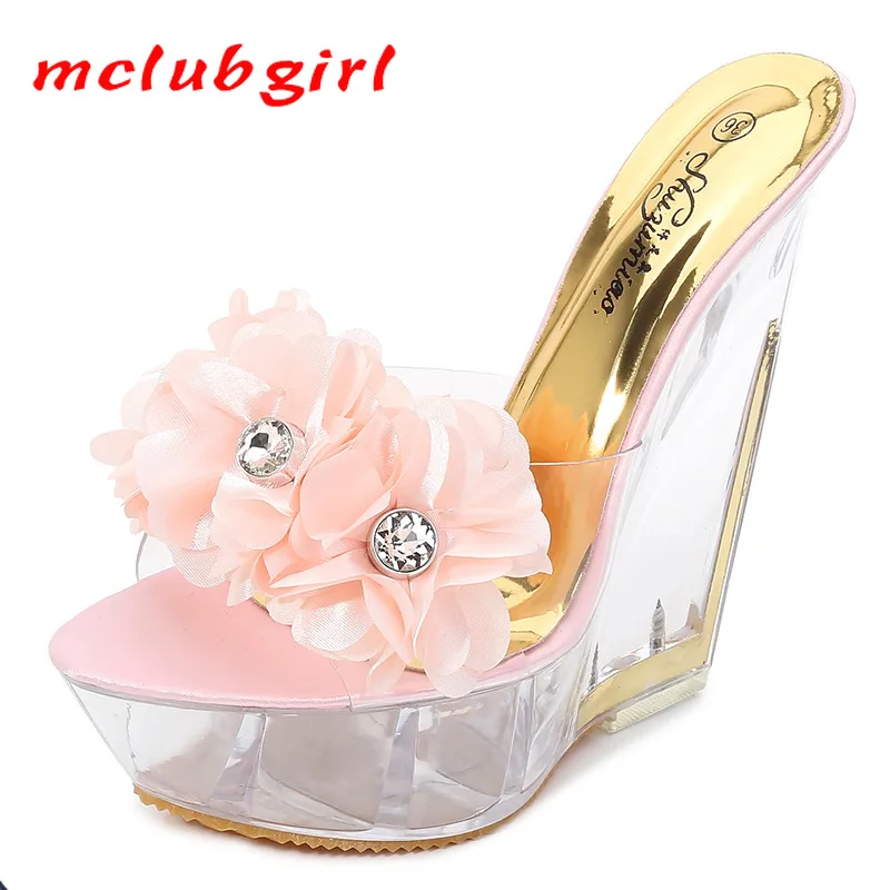 Mclubgirl Flower Thick Bottom Super High Heels Slippers Transparent Special Crystal Shoes Waterproof Platform Slope Heels LFD
Mclubgirl Flower Thick Bottom Super High Heels Slippers Transparent Special Crystal Shoes Waterproof Platform Slope Heels LFD