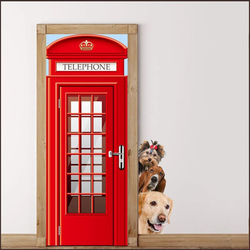 3D Наклейка на стену с изображением собак и кошек забавная наклейка дверь окно