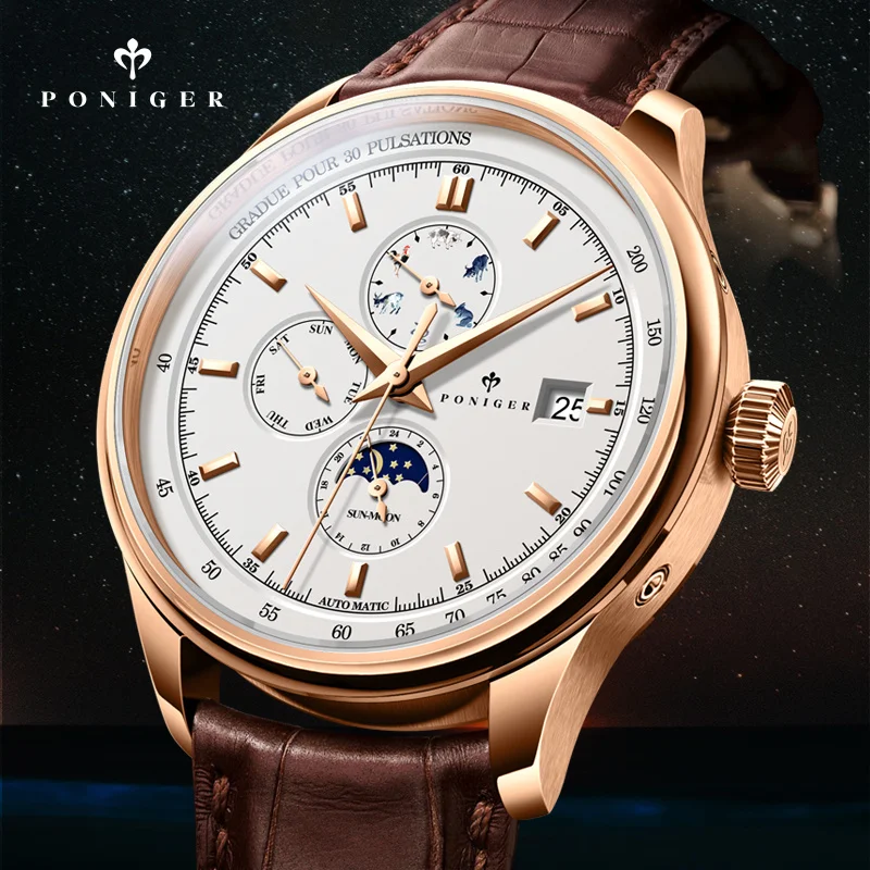 Switzerland Luxury Brand PONIGER Japan Automatic Mechanical Men Watches Multi-function Sapphire Moon Phase Waterproof Clock P815
Switzerland Luxury Brand PONIGER Japan Automatic Mechanical Men Watches Multi-function Sapphire Moon Phase Waterproof Clock P815