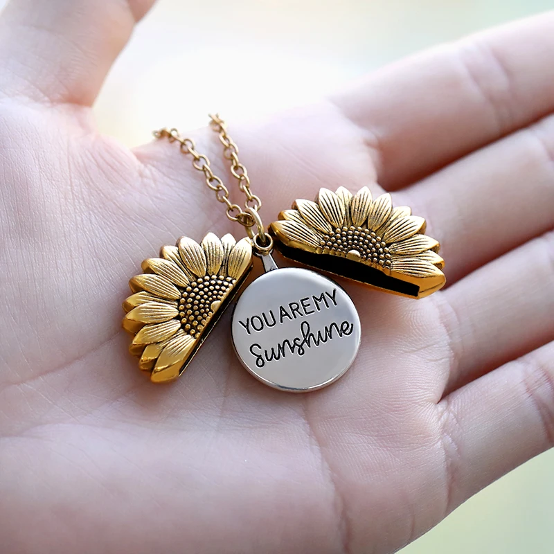Женское колье с подвеской You Are My Sunshine длинная цепочка розового золотого и
