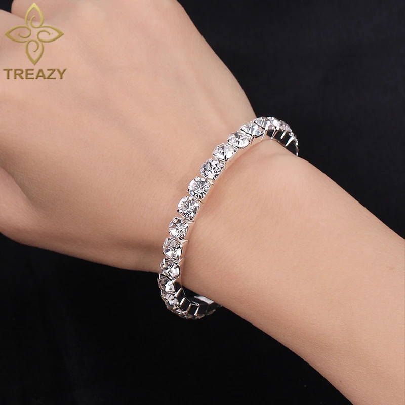 Простой серебряный браслет TREAZY с кристаллами для женщин подарок невесте модный