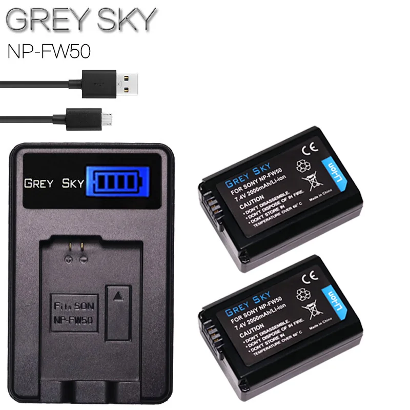 2 шт. 2000 мАч для Sony NP FW50 NPFW50 аккумулятор NEX 7 5R F3 Alpha a5000 a6000 a7II|Цифровые аккумуляторы| |