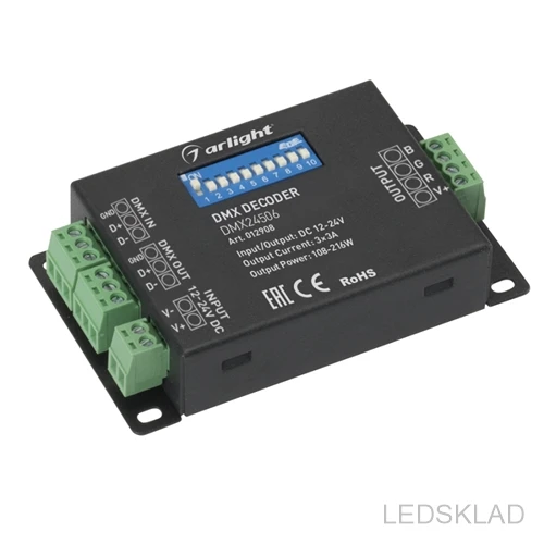 012908 Декодер DMX24506 (12/24V 108/216W) (ARL IP20 Металл 1 год)-1шт. Arlight | Освещение