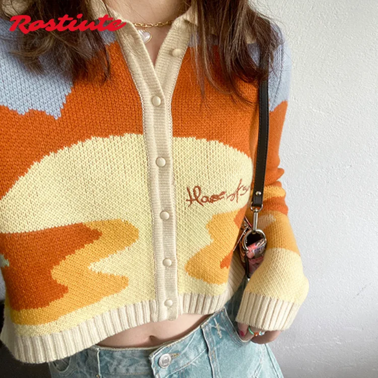 Retro sunset oil painting knit sweater autumn new women's thin lapel long-sleeved thin cardigan slim top
Retro sunset oil painting knit sweater autumn new women's thin lapel long-sleeved thin cardigan slim top