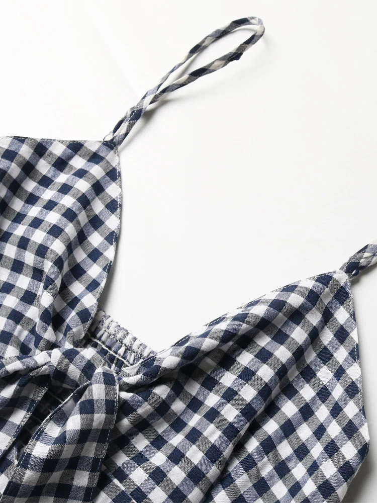Women's Clothing 2021 Summer Spaghetti Strap Dress Sexy Backless Short Dress Elegant Plaid Dresses Cotton Dresses for Casual New