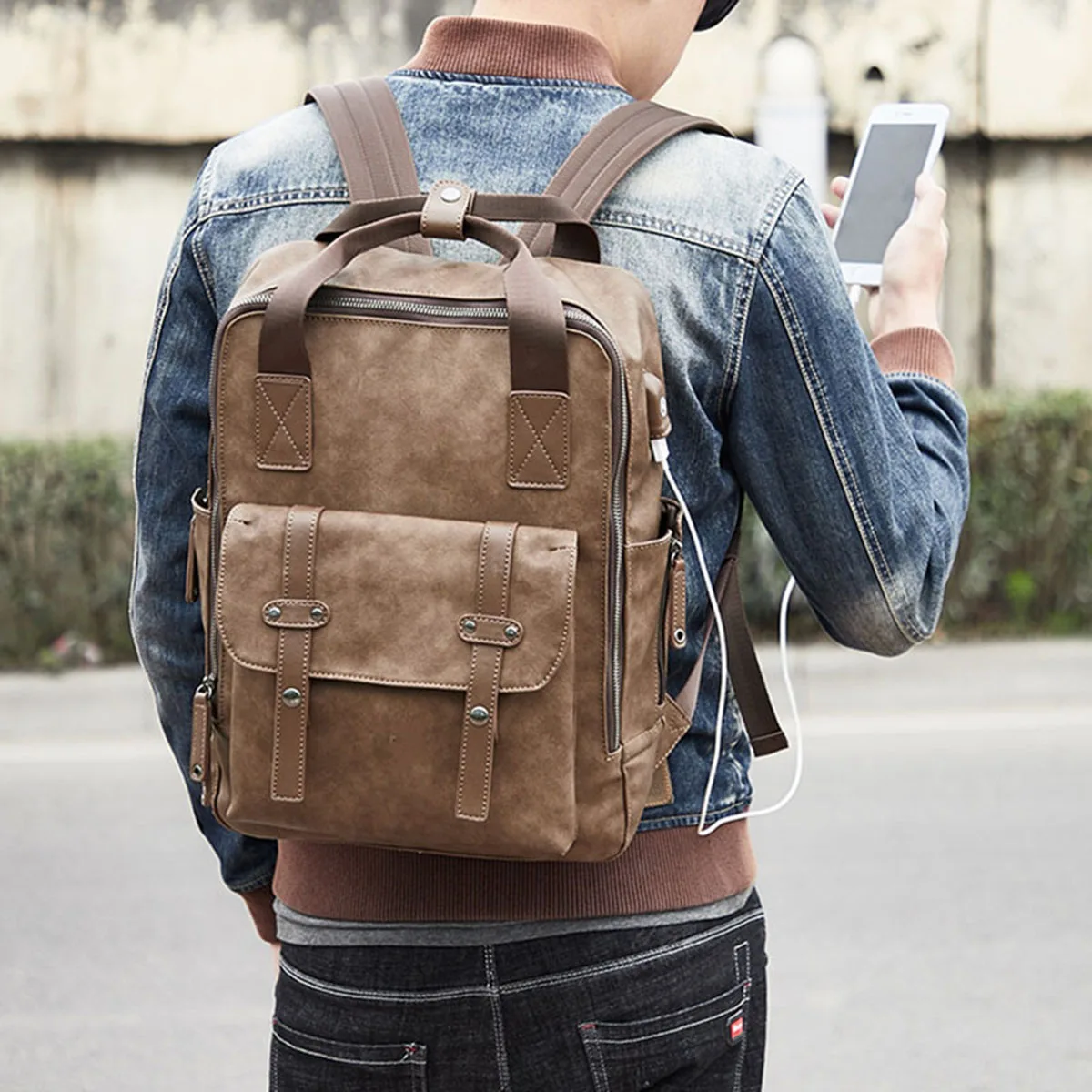 Fashion Men Backpack USB Charging Vintage PU Leather Rucksack School Bag Male Travel Bags Large Capacity Travel Laptop Bag Pack
Fashion Men Backpack USB Charging Vintage PU Leather Rucksack School Bag Male Travel Bags Large Capacity Travel Laptop Bag Pack
