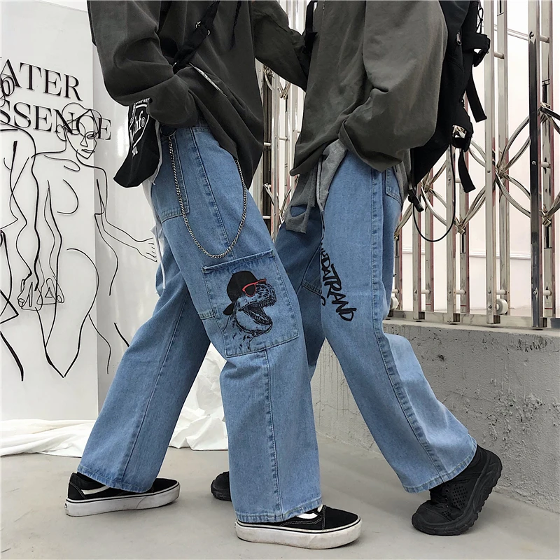 Tooling style retro cartoon printing popular loose couple jeans wild casual fashion bf wind pocket button wide leg pants women
Tooling style retro cartoon printing popular loose couple jeans wild casual fashion bf wind pocket button wide leg pants women