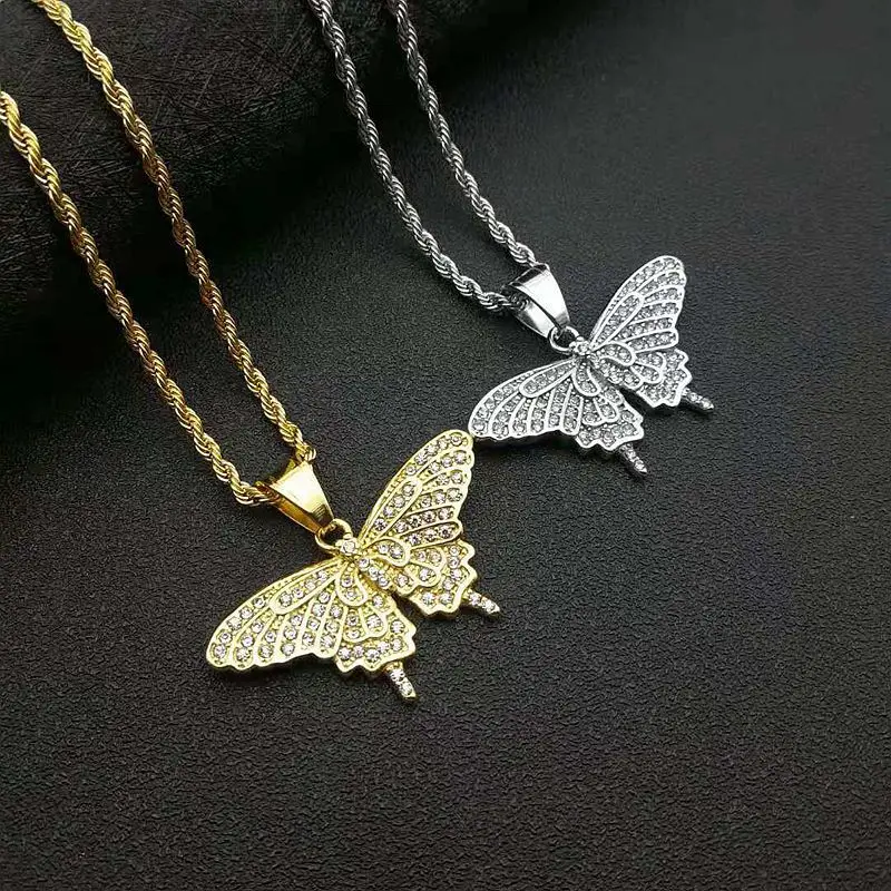Hiphop Iced Out Chain Butterfly Pendant Necklace for Women Gold Color Stainless Steel CZ Bling Hip Hop Fashion Jewelry Gift
Hiphop Iced Out Chain Butterfly Pendant Necklace for Women Gold Color Stainless Steel CZ Bling Hip Hop Fashion Jewelry Gift