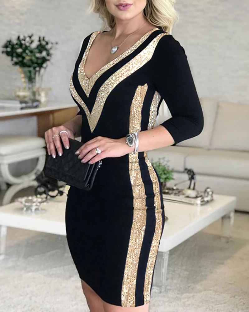 2020 New Women Elegant Work Wear Slim Fit Mini Casual Dress V-Neck Colorblock Contrast Color Striped Shine Sequins Bodycon Dress
2020 New Women Elegant Work Wear Slim Fit Mini Casual Dress V-Neck Colorblock Contrast Color Striped Shine Sequins Bodycon Dress