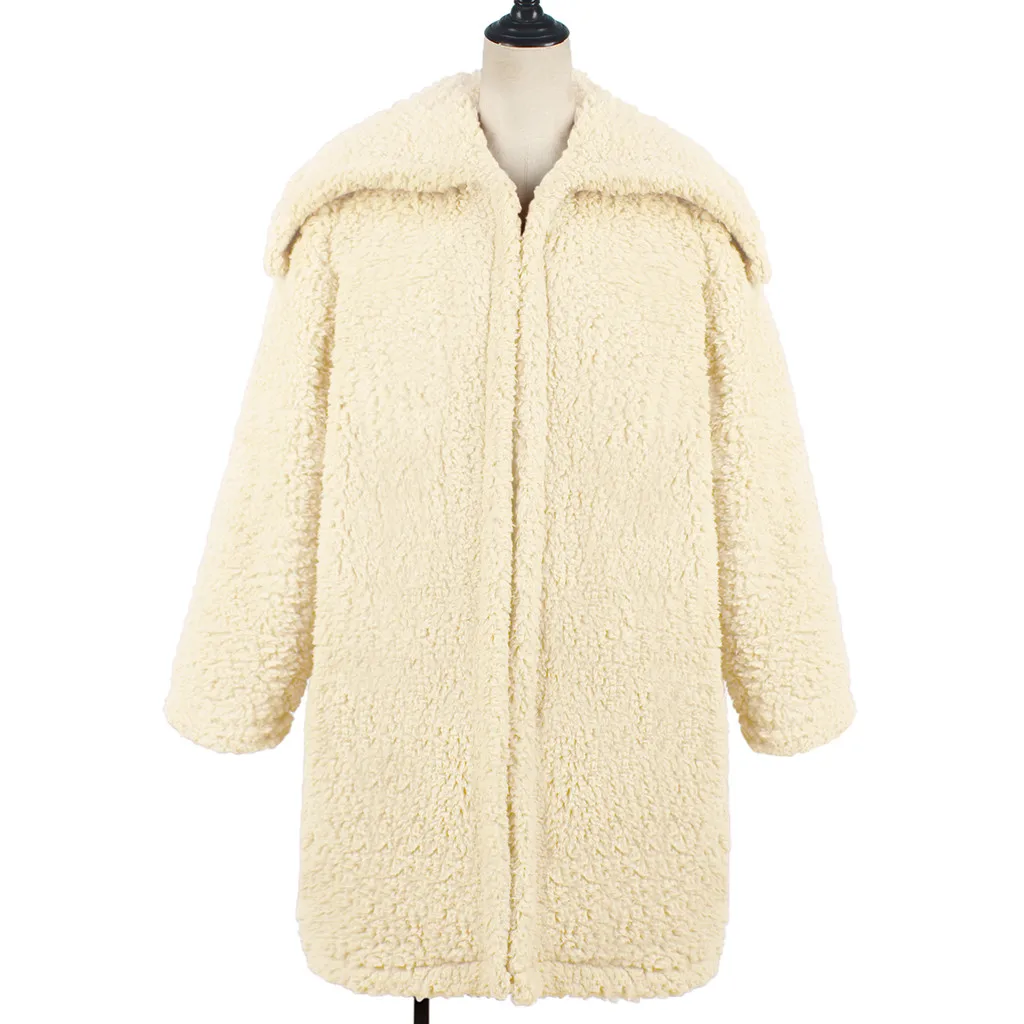 Женское толстое пальто из искусственного меха теплое на молнии с отложным