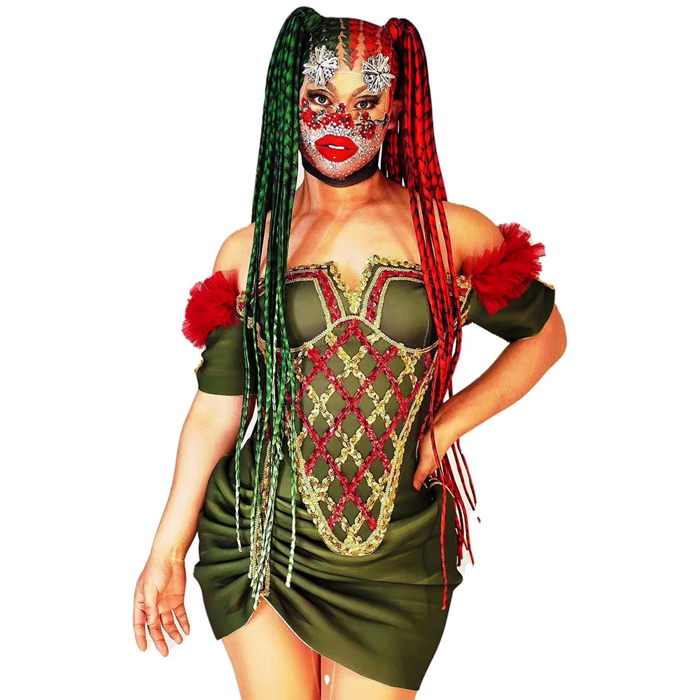 Off the Shoulder Asymmetrical Green Sequins Dress Plaid Nightclub Dance Show Wear Role Playing Costume Stage Wear Lady
Off the Shoulder Asymmetrical Green Sequins Dress Plaid Nightclub Dance Show Wear Role Playing Costume Stage Wear Lady