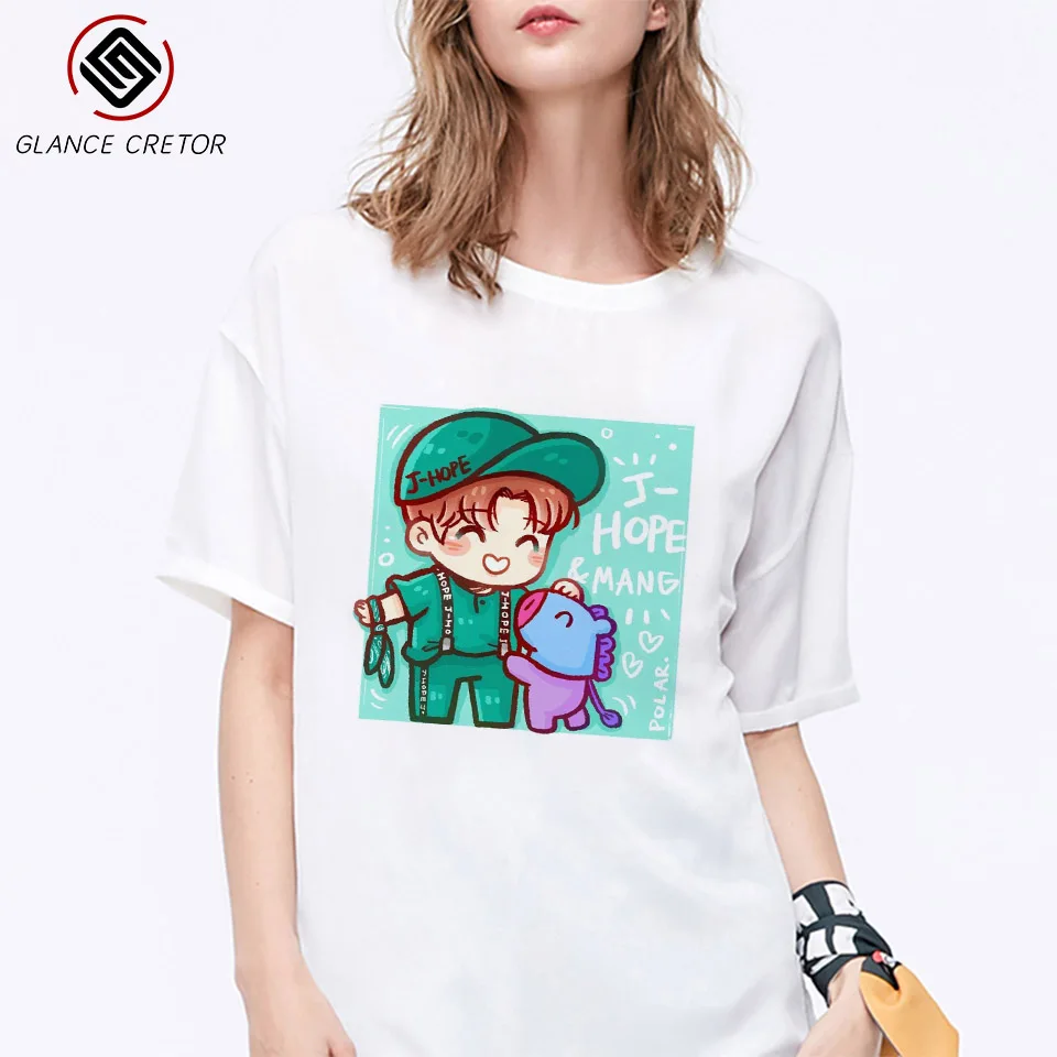Kpop футболка JIMIN V JUNGKOOK Топ Футболка женская с принтом топы летние коротким рукавом