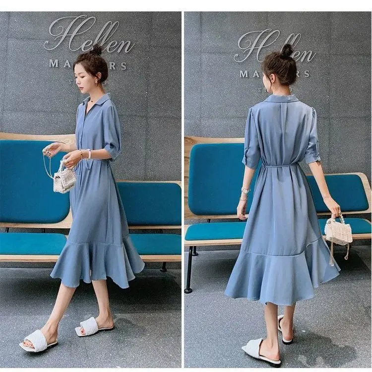 Women's Dress Summer Spring Style Turn-down Collar Short Sleeve A-Line Women's Dress Clothes Solid Color Women's Dress AA3033
Women's Dress Summer Spring Style Turn-down Collar Short Sleeve A-Line Women's Dress Clothes Solid Color Women's Dress AA3033