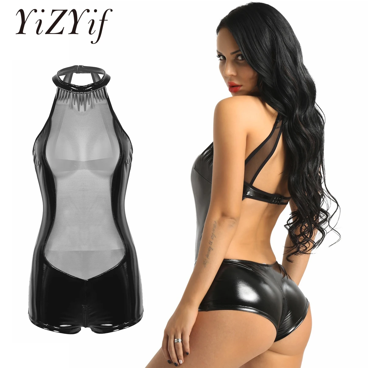 Комбидресс лакированный Devil & Angel, чёрный, L DA_7045 body L - Devil & Angel - Ролевые эротические костюмы фетиш и BDSM - Купить