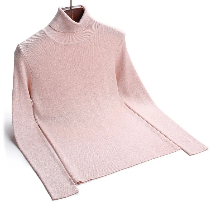 Women's Turtleneck Shiny Knit Pullover Bottoming Sweater Top 2020 Autumn Winter Solid Color Slim Casual Jumper Pull Femme
Women's Turtleneck Shiny Knit Pullover Bottoming Sweater Top 2020 Autumn Winter Solid Color Slim Casual Jumper Pull Femme