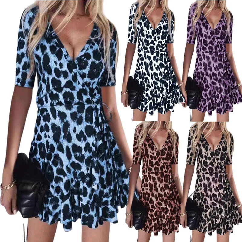 2021 Fashion Summer Sexy Women V-Neck Leopard Print Boho Beach Splice Dresses Ladies Ruffle Short Sleeve Party Dress Vestidos
2021 Fashion Summer Sexy Women V-Neck Leopard Print Boho Beach Splice Dresses Ladies Ruffle Short Sleeve Party Dress Vestidos