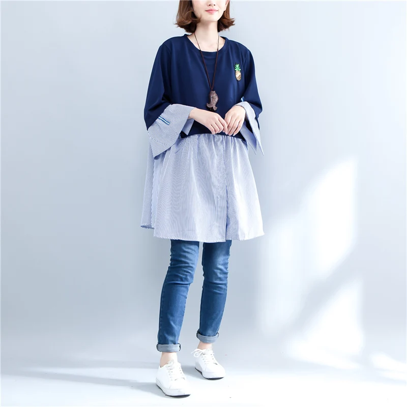New 2020 Spring Pluz Size Cotton Flare Sleeve Striped Women Casual Dress Fashion Korean Style Loose Wild Ladies Dresses XY57 es
New 2020 Spring Pluz Size Cotton Flare Sleeve Striped Women Casual Dress Fashion Korean Style Loose Wild Ladies Dresses XY57 es