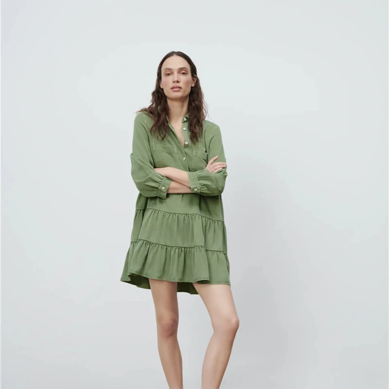 Green Short Women Dress Long Sleeve Loose Ruffles Shirt Dress For Female Causal Street Wear Dress vestio
Green Short Women Dress Long Sleeve Loose Ruffles Shirt Dress For Female Causal Street Wear Dress vestio