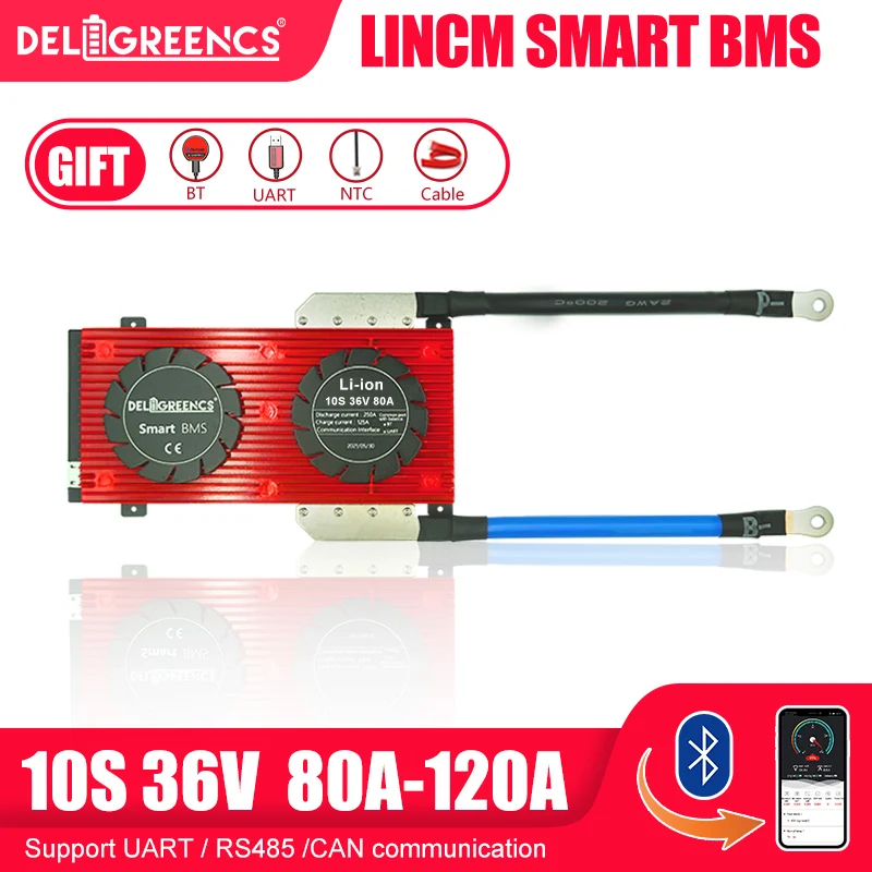 Смарт BMS 10S 80A 100A 120A LiNCM Батарея для 42В Батарея-серые кисточки с Bluetooth связь через CAN