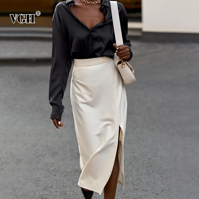 VGH Straight Two Piece Set Women's Lapel Collar Long Sleeve Button Through Blouse High Waist Midi Skirt Slim Sets Female Clothes
VGH Straight Two Piece Set Women's Lapel Collar Long Sleeve Button Through Blouse High Waist Midi Skirt Slim Sets Female Clothes