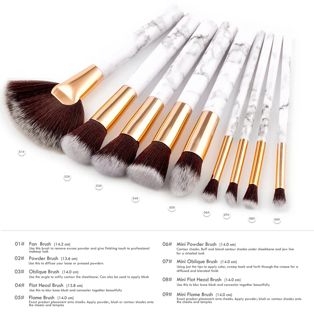 Makeup Brushes Set Professional 9pcs Marble Cosmetic Makeup Brush Blusher Eye Shadow Highlighter Powder Brushes Set Kit#1006
Makeup Brushes Set Professional 9pcs Marble Cosmetic Makeup Brush Blusher Eye Shadow Highlighter Powder Brushes Set Kit#1006