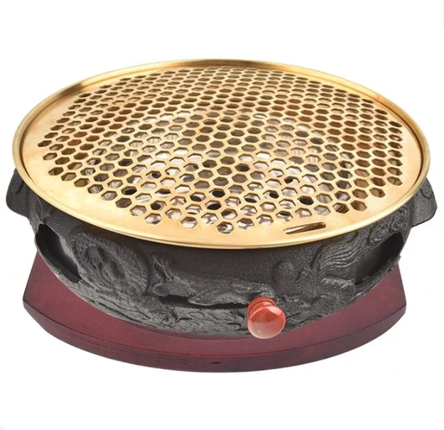 

cast iron charcoal barbecue grills Korean style commercial table bbq grill 33CM baking pan net household heating stove brazier 1