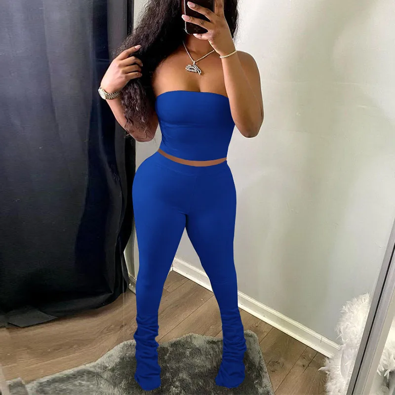 2 Pieces Sets Women Strapless Top & Bodycon Flare Pants
2 Pieces Sets Women Strapless Top & Bodycon Flare Pants