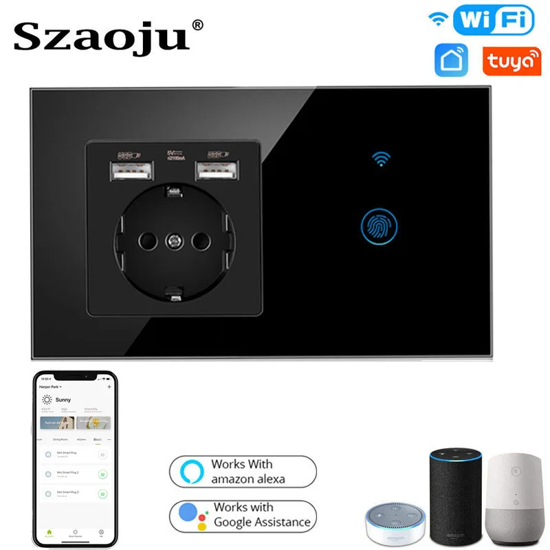 Szaoju EU Wifi Touch Switch Power Socket With USB Tuya Smart Life Home Control LED Crystal Glass Panel Alexa Home Assistant
Szaoju EU Wifi Touch Switch Power Socket With USB Tuya Smart Life Home Control LED Crystal Glass Panel Alexa Home Assistant
