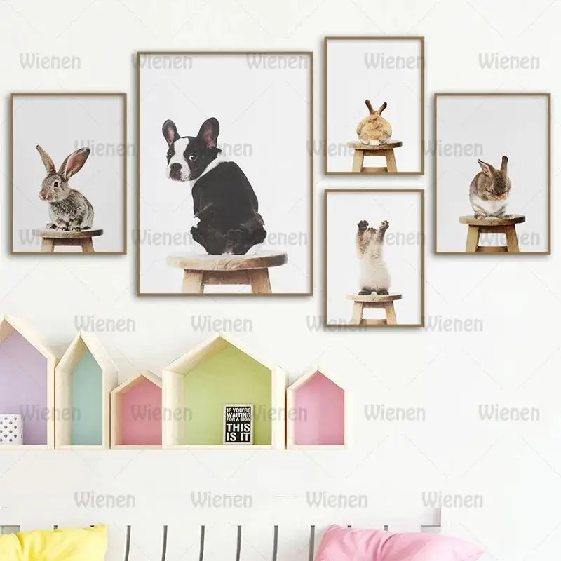Baby Animal Stand On Chair Canvas Poster Rabbit Dog Cat Canvas Painting Nursery Wall Art Nordic Picture Kids Room Art Decoration
Baby Animal Stand On Chair Canvas Poster Rabbit Dog Cat Canvas Painting Nursery Wall Art Nordic Picture Kids Room Art Decoration