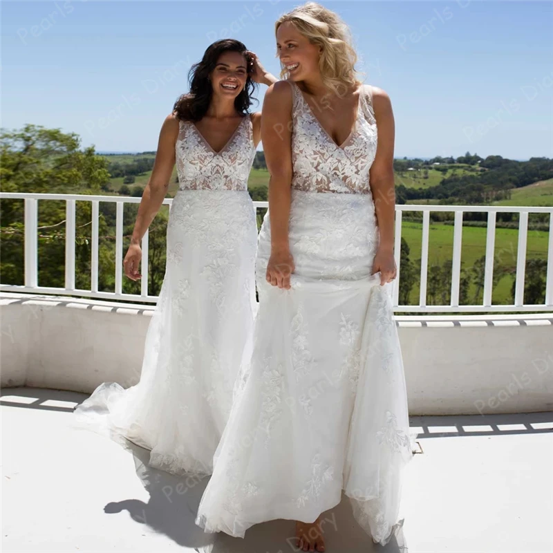 Modest Illusion Top Wedding Dresses Bride Dress Sleeveless V Neck Lace Applique Mermaid Bridal Gowns Plus Size Vestidos De Noiva
Modest Illusion Top Wedding Dresses Bride Dress Sleeveless V Neck Lace Applique Mermaid Bridal Gowns Plus Size Vestidos De Noiva