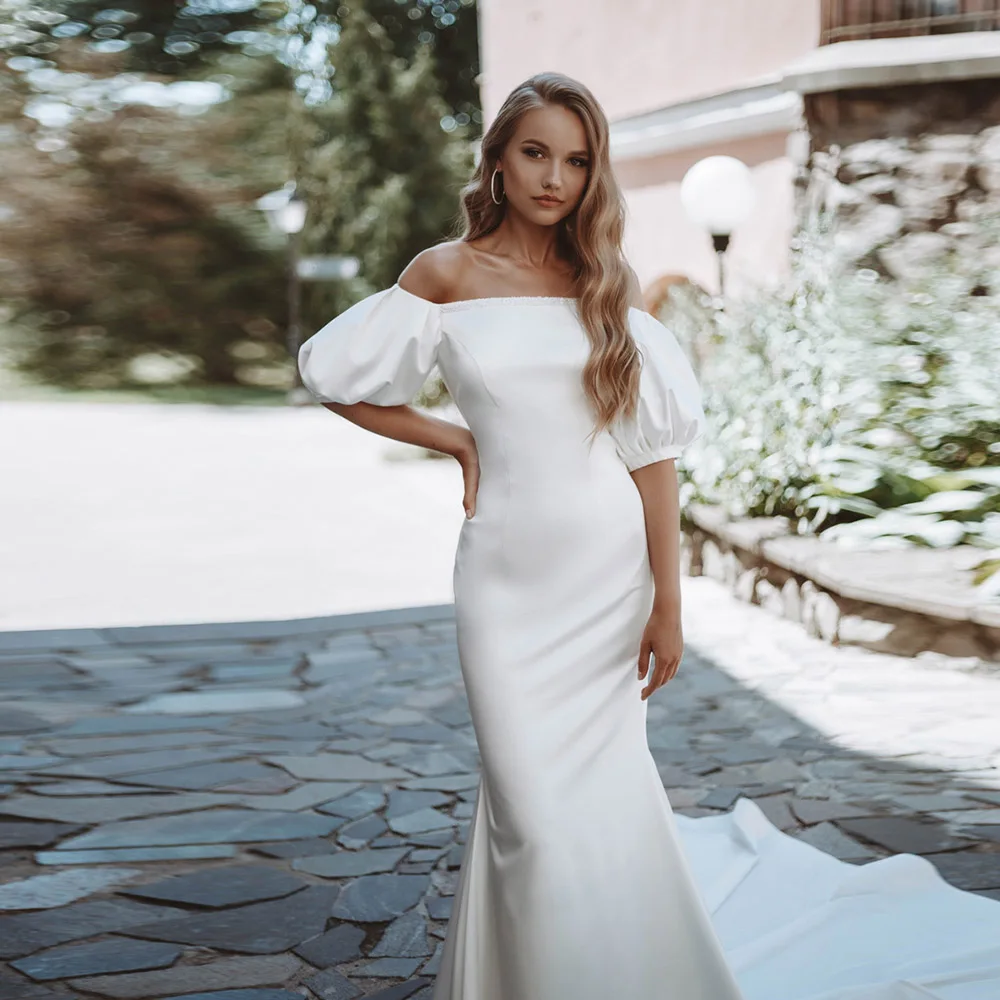 Elegant Ivory Wedding Dress For Bride Off Shoulder Half Sleeves Formal Civil Bridal Gown Long Train Customize Robe De Mariee
Elegant Ivory Wedding Dress For Bride Off Shoulder Half Sleeves Formal Civil Bridal Gown Long Train Customize Robe De Mariee