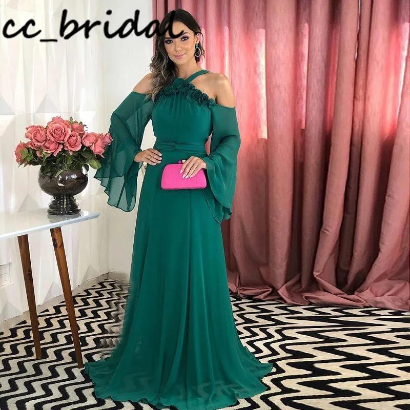 Emerald Green Chiffon Rochii Prom Dresses With Train 2020 Hand Made Flowers Maroon Evening Dress Long Sleeves Dress for Prom
Emerald Green Chiffon Rochii Prom Dresses With Train 2020 Hand Made Flowers Maroon Evening Dress Long Sleeves Dress for Prom