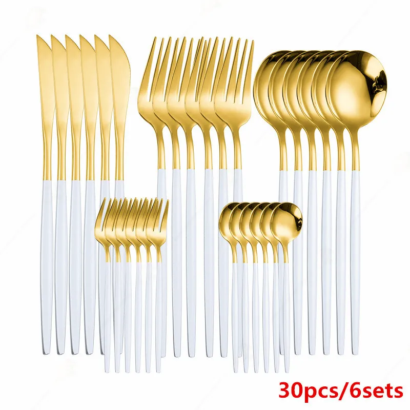 Cutlery White Gold Dinnerware Set Stainless Steel Knife Fork Spoon Cutlery Set Kitchen Complete Tableware Set Flatware Wholesale 
Cutlery White Gold Dinnerware Set Stainless Steel Knife Fork Spoon Cutlery Set Kitchen Complete Tableware Set Flatware Wholesale