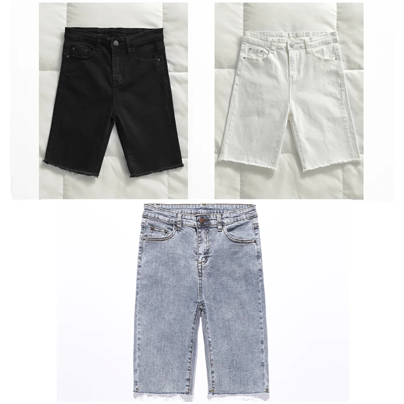 Streetwear Knee Length skinny Denim Shorts Women Summer High Waist Stretch Black white Jeans Shorts Plus Size short femme
Streetwear Knee Length skinny Denim Shorts Women Summer High Waist Stretch Black white Jeans Shorts Plus Size short femme